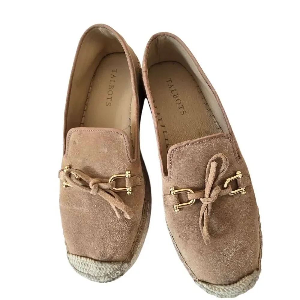 Talbots Womens Quinn Bow Tan Suede Platform Espadrille Loafer 7M